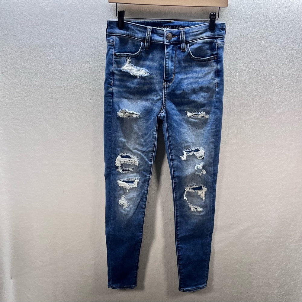 American Eagle Distressed Trashed High Rise Jegging Jeans Womens 4 Denim 3057